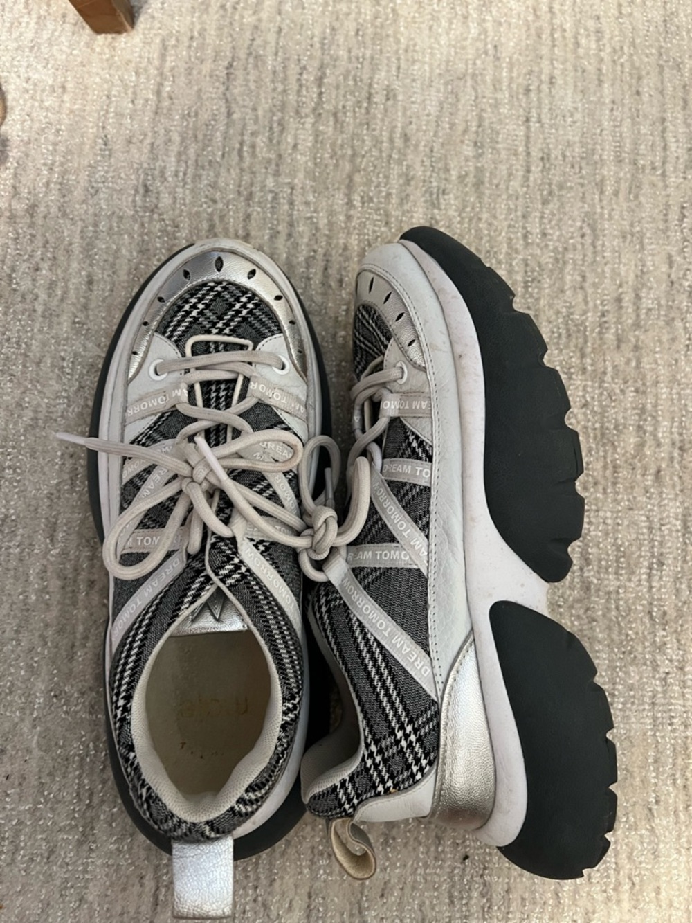 Chunky Plaid Lace-Up Sneakers in Black & White